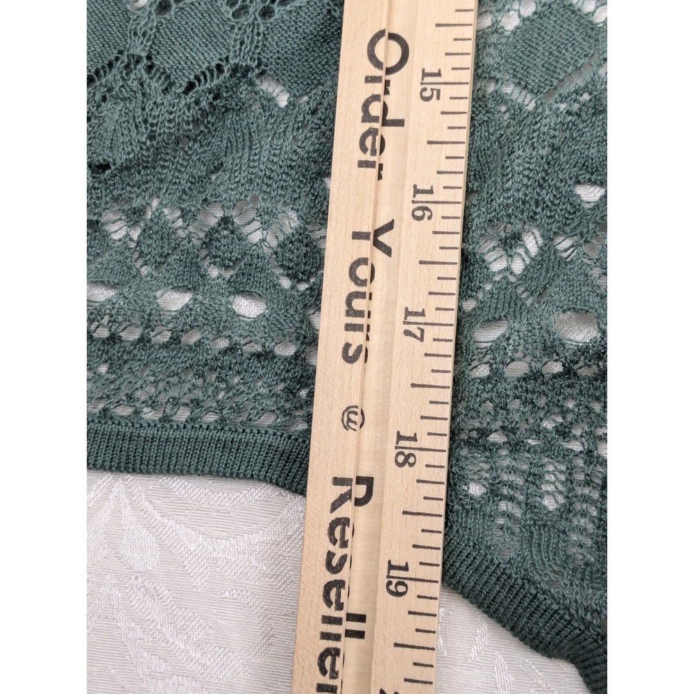 Peruvian Connection Green Crochet Open Bolero Cardigan Size M - Picture 10 of 13